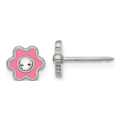 Stainless Steel Crystal Girl's Enamel Flower Stud Earrings