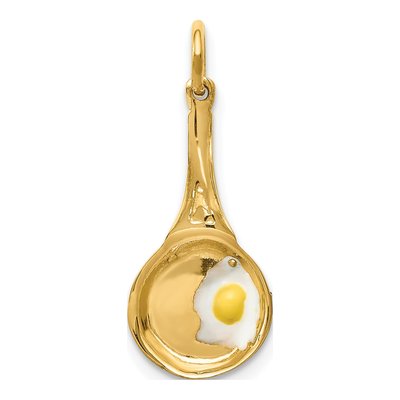 14K Yellow Gold Frying Pan Egg Pendant