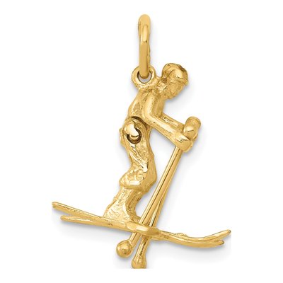 14K Yellow Gold 3-D Snow Skier Pendant