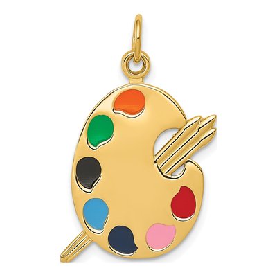 14K Yellow Gold Enamel Artist Palette Charm