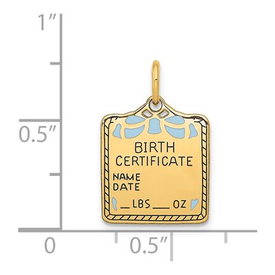 14K Yellow Gold Blue Enamel Birth Certificate Charm – view 5