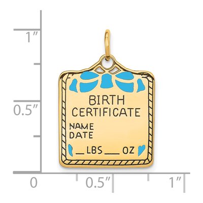 14K Yellow Gold Blue Enamel Birth Certificate Charm – view 5