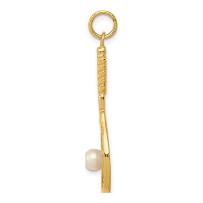 14K Yellow Gold Freshwater Cultured Pearl Tennis Racquet Pendant – view 2