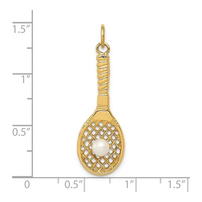 14K Yellow Gold Freshwater Cultured Pearl Tennis Racquet Pendant – view 4