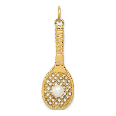 14K Yellow Gold Freshwater Cultured Pearl Tennis Racquet Pendant