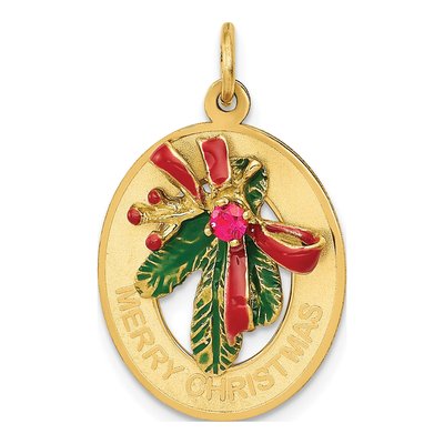 14K Yellow Gold Enameled Mistletoe Charm
