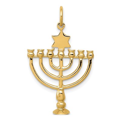 14K Yellow Gold 3-D Menorah Star of David Charm
