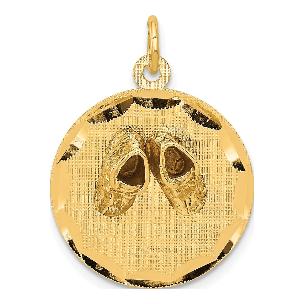 14K Yellow Gold Baby Shoes Disc Charm
