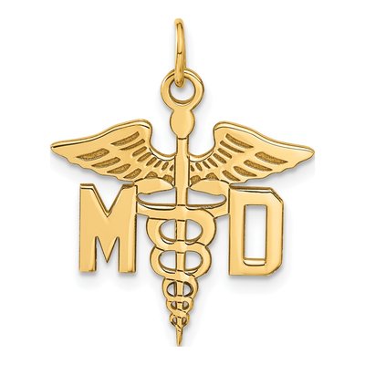 14K Yellow Gold Large Caduceus Pendant