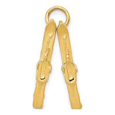 14K Yellow Gold 3-D Skis Charm