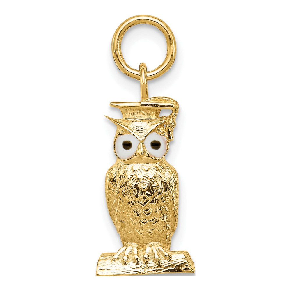 14K Yellow Gold Enameled Graduation Owl Charm