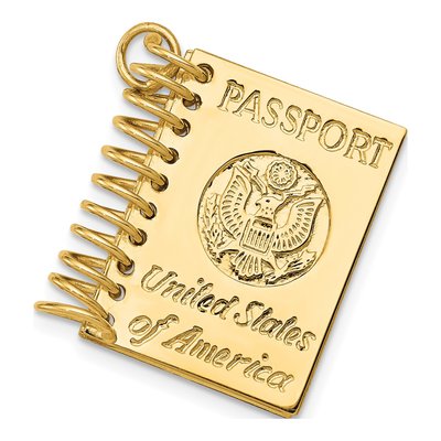 14K Yellow Gold 3-D Passport Charm