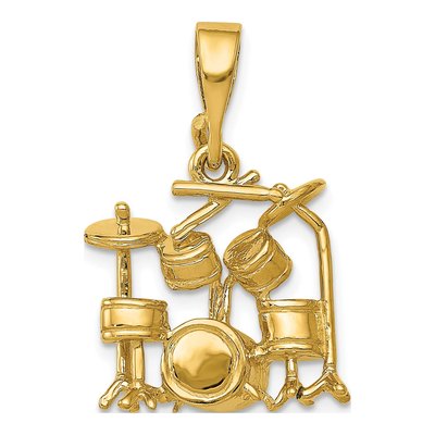 14K Yellow Gold 3-D Drum Set Charm