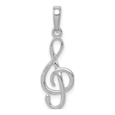 14K White Gold 3-D Treble Clef Pendant