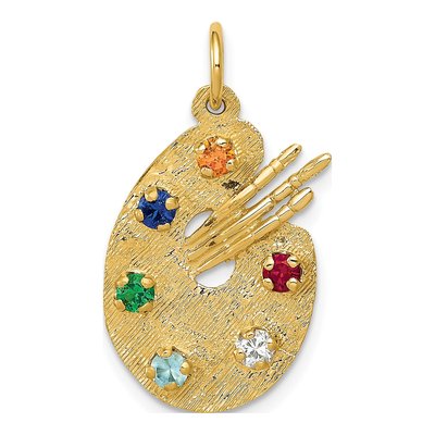 14K Yellow Gold CZ Artist Palette Pendant