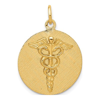 14K Yellow Gold Caduceus Disc Charm