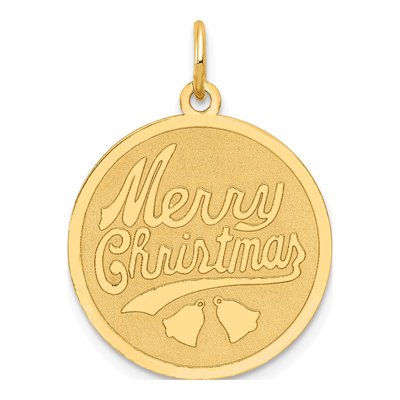 14K Yellow Gold Merry Christmas Disc Charm