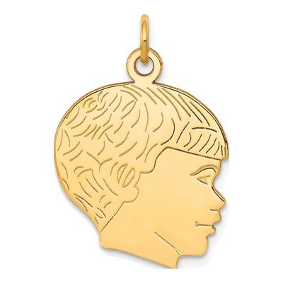 14K Yellow Gold Boys Head Pendant
