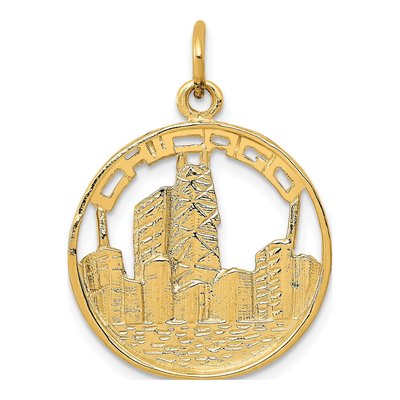 14K Yellow Gold Chicago Skyline Pendant