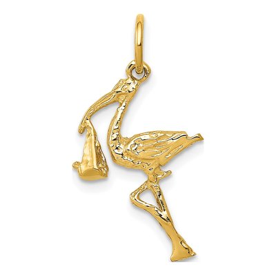 14K Yellow Gold 3-D Stork Pendant