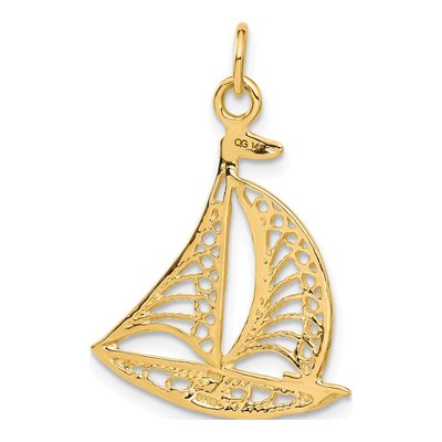14K Yellow Gold Filigree Sailboat Pendant – view 4