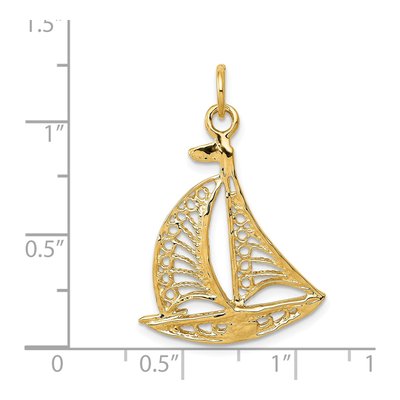 14K Yellow Gold Filigree Sailboat Pendant – view 5