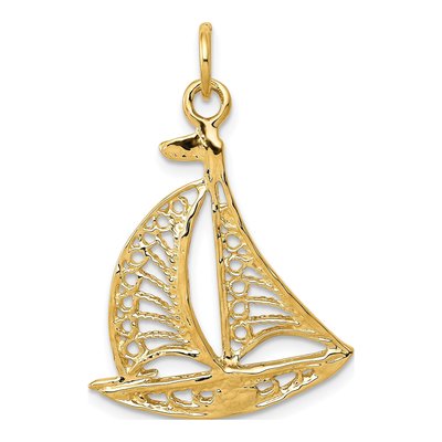14K Yellow Gold Filigree Sailboat Pendant