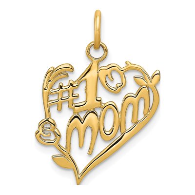 14K Yellow Gold MOM Heart Number 1 Pendant