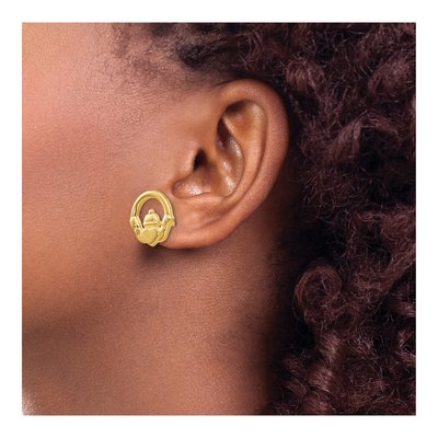 14K Yellow Gold Claddagh Stud Earrings – view 4