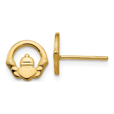 14K Yellow Gold Claddagh Stud Earrings