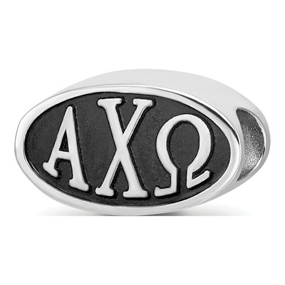 Alpha Chi Omega Sterling Silver Small Sorority Greek Letters Enameled Oval Bead