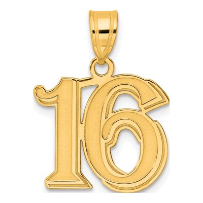 14K Yellow Gold Number 16 Pendant