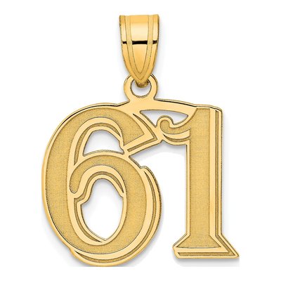 14K Yellow Gold Etched Number 61 Pendant