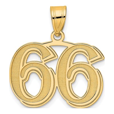 14K Yellow Gold Etched Number 66 Pendant
