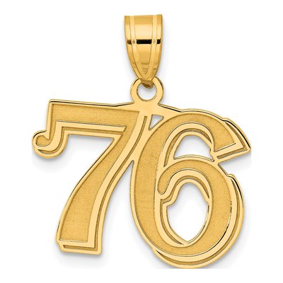 14K Yellow Gold Etched Number 76 Pendant