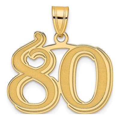 14K Yellow Gold Etched Number 80 Pendant
