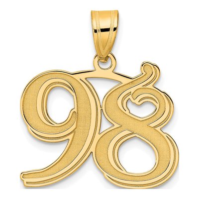 14K Yellow Gold Etched Number 98 Pendant
