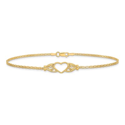 14K Yellow Gold Open Heart Filigree Anklet – view 4