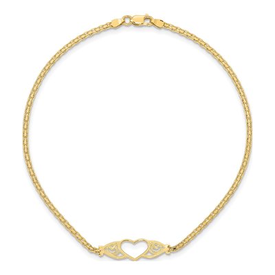 14K Yellow Gold Open Heart Filigree Anklet – view 6