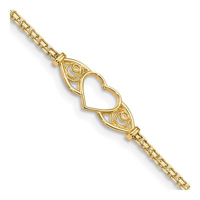 14K Yellow Gold Open Heart Filigree Anklet
