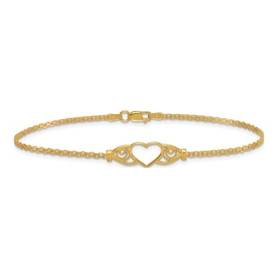 14K Yellow Gold Open Heart Filigree Anklet – view 4