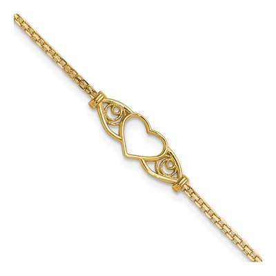 14K Yellow Gold Open Heart Filigree Anklet