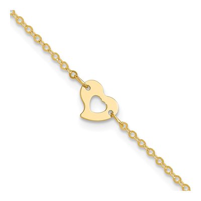 14K Yellow Gold Cut-Out Heart Anklet