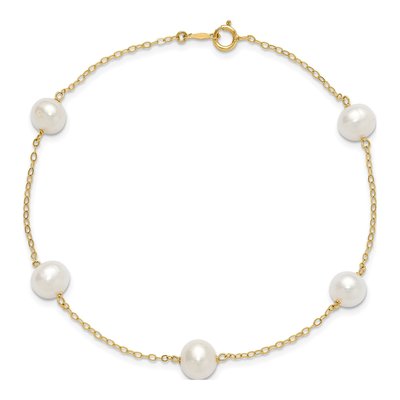 14K Yellow Gold Freshwater Pearl Station Anklet – view 3