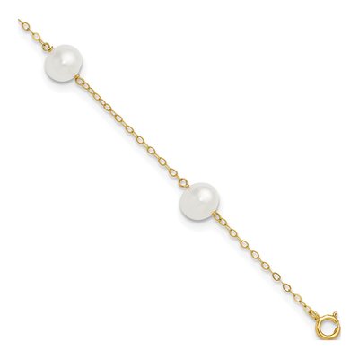 14K Yellow Gold Freshwater Pearl Station Anklet