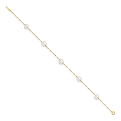 14K Yellow Gold Freshwater Cultured Pearl Near-Round 5-Station Anklet – view 2