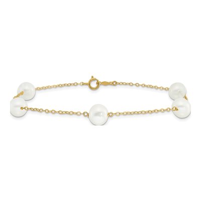 14K Yellow Gold Freshwater Cultured Pearl Near-Round 5-Station Anklet – view 3