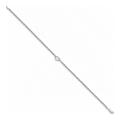 14K White Gold 2mm Hollow Diamond-Cut Open Heart Rope Chain Anklet – view 2