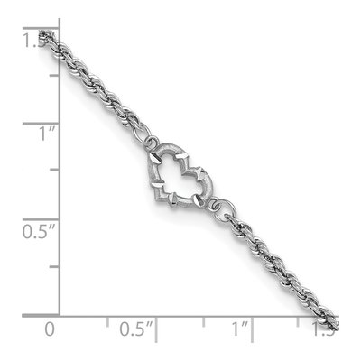 14K White Gold 2mm Hollow Diamond-Cut Open Heart Rope Chain Anklet – view 5
