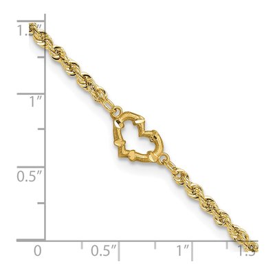 14K Yellow Gold 2mm Hollow Diamond-Cut Open Heart Rope Chain Anklet – view 6